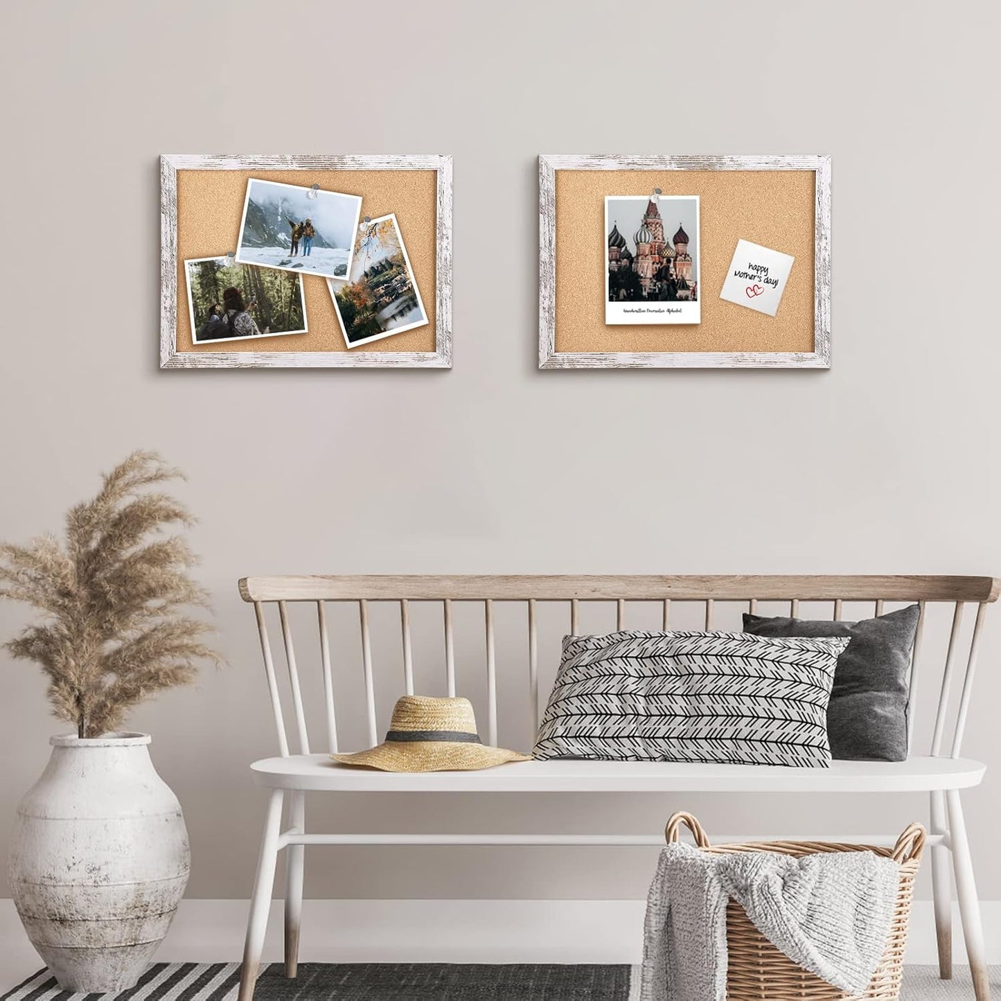 Cork Board Bulletin Board, 11.8x8.6 inches Mini Decorative Hanging Framed Cork Boards for Walls, Pin Board Vision Board for School Home Office, Bulletin Board with Wooden Frame(2230,WH,1p)