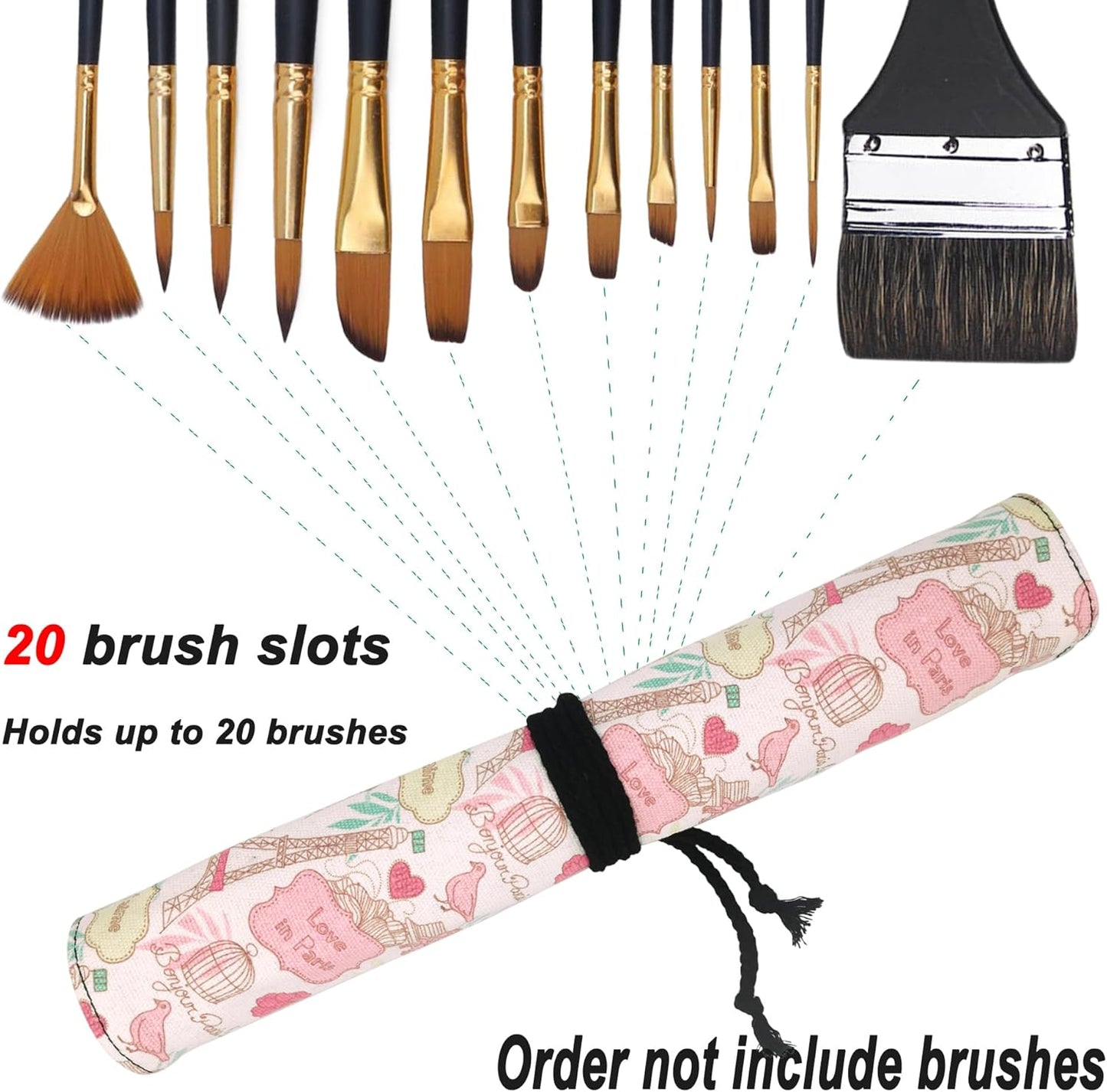 Funny live Paint Brush Holder Art Supplies, Artist Brush Holder & Art Supply Storage Organizer Roll-Up Case Bag, Protect Acrylic Oil Watercolor Paintbrushes (Peony-20 Slot Pockets)