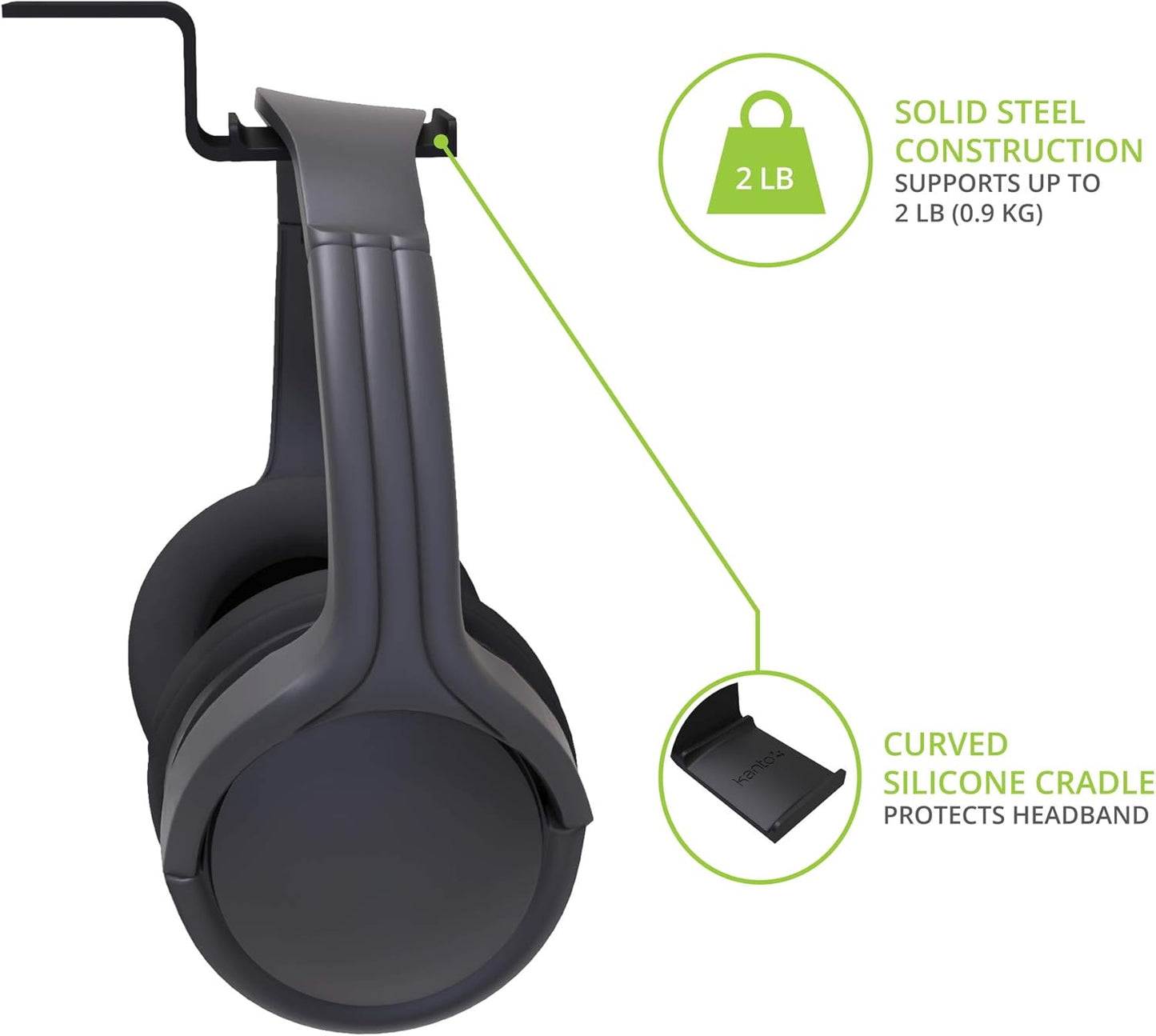Kanto HHW Universal Under Desk Headphone Hook with Curved Padding | White