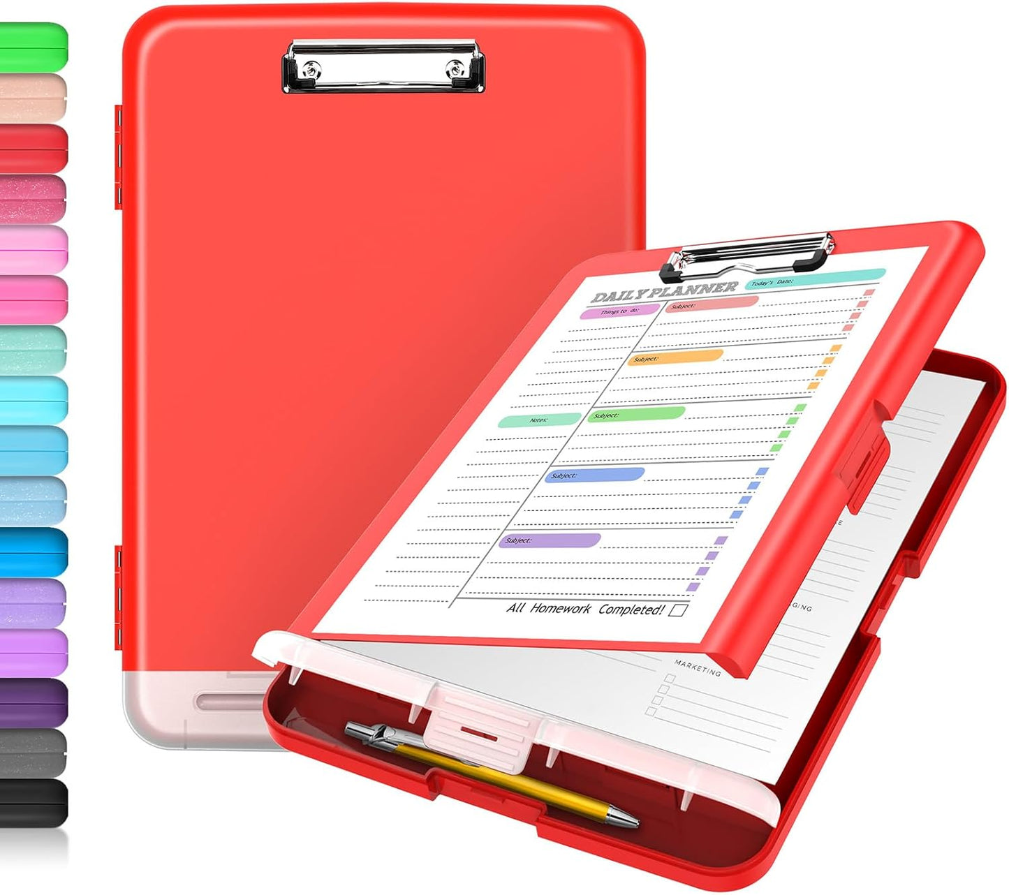 Sooez Clipboard with Storage, Clip Board 8.5 x 11 with Pen Holder, Plastic Organization Case Box for Letter Legal A4 Size Paper, Low Profile Clip, Nurses Teachers Must Haves, School & Office Supplies