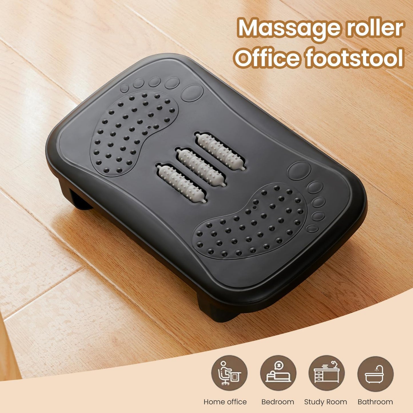 Ergonomic Foot Rest with Massage Rollers - Non-Slip Desk Foot Stool for Office/Home, Fixed-Angle Cushioned Support Improves Posture & Circulation, Under Desk Comfort for Long Sitting Sessions