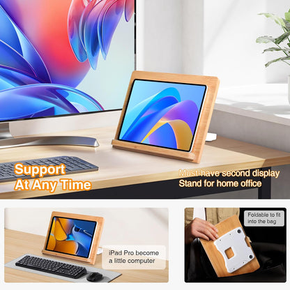 wishacc Bamboo Tablet Stand for Desk, 11"x8.2" Large Wooden Tablet Holder with Adjustable Angles, Thick Case Friendly Wood Stand for iPad Pro 12.9, Samsung, E-Readers, Kitchen & Drawing