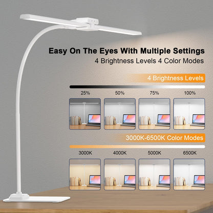 EppieBasic Desk Lamp,24W Led Desk Lamps with Clamp,Double Head Desk Light for Home Office, Architect Desktop Lamp Eye Care Workbench Office Table Light for Monitor Studio Reading