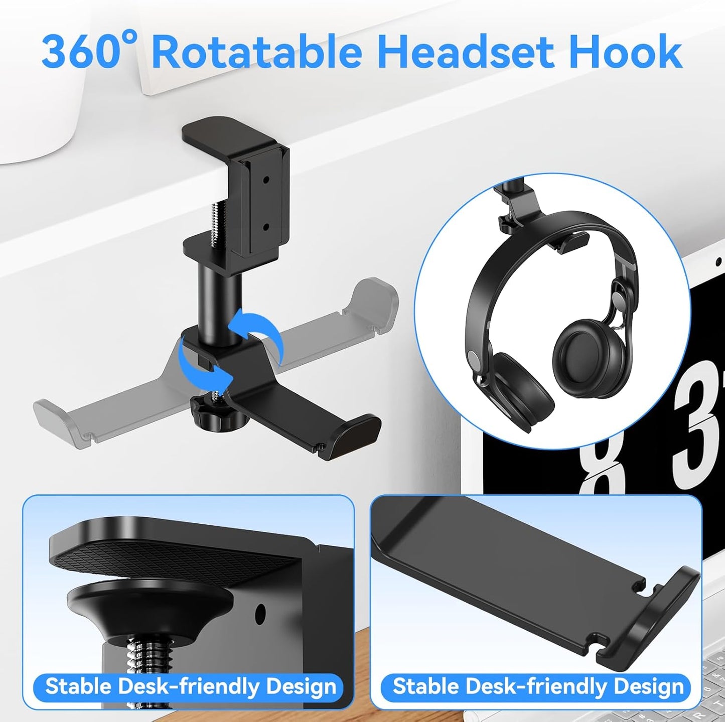 4 in 1 Desk Cup Holder with Storage - Clamp on Under Desk Headphone Hanger - Detachable Pen Cup Holder Desktop Storage for Desktop Attachments Accessories