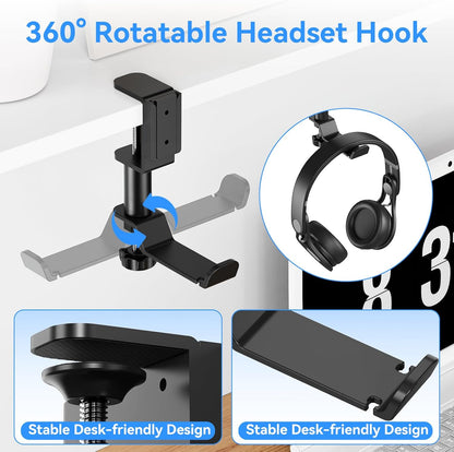 4 in 1 Desk Cup Holder with Storage - Clamp on Under Desk Headphone Hanger - Detachable Pen Cup Holder Desktop Storage for Desktop Attachments Accessories