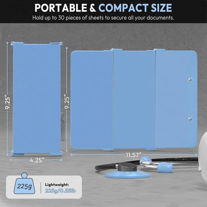 Nursing Clipboard Foldable, Foldable Clipboard w/Nursing Edition Cheat Charts,3 Layers Aluminum, Nurse Clip Board w/Low Profile Clip&Pen Clip Pocket for Nurses and Doctors,Light Blue