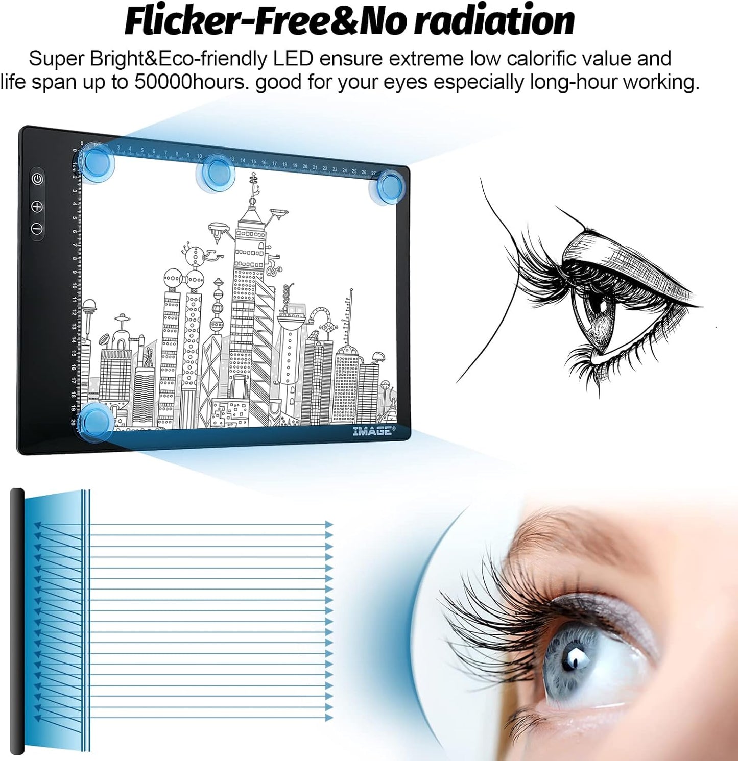 Rechargeable Magnetic A4 LED Light pad, IMAGE Tracing Pad, Ultra-Thin USB Powered with Memory Function Light Box, Great for Diamond Painting, Animation, Tattoo, Sketching and Design (6000K Black)
