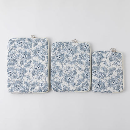 Puffy Laptop Sleeve 13 Inch Cute Quilted Laptop Protective Case Padded Floral Computer Sleeve for MacBook (A-Blue, 13 Inch)