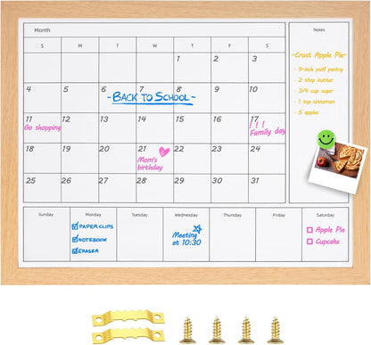 3-in-1 Dry Erase Calendar for Wall, 17x13 inches Magnetic Surface Monthly & Weekly Planner Whiteboard, Dry Erase Board with Black Wood Frame, Hanging White Board Calendar(YL+ZL-BK,4333)