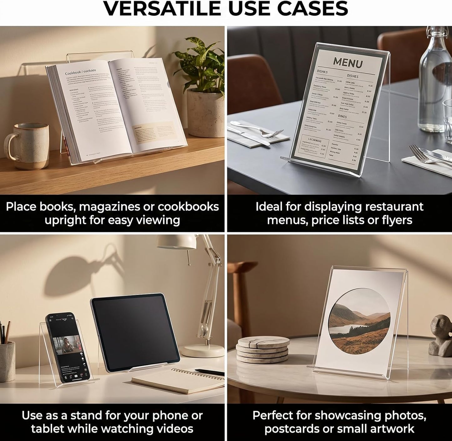 3Pcs Transparent Acrylic Book Stand Clear Book Display Stand Easel Tablet Holder Desktop Decorative Storage Shelf for Notebooks Picture Albums Artworks (100x115x130 MM)