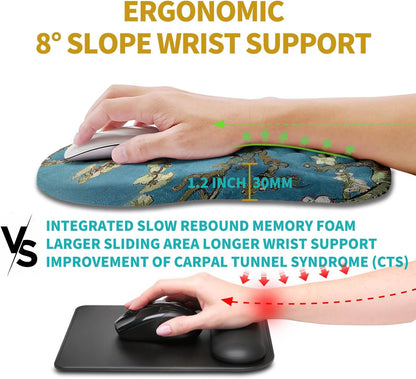 Hokafenle Ergonomic Mouse Pad Wrist Support, Wrist Rest Mousepad for Carpal Tunnel Pain Relief with Integrated Memory Foam Slope Massage Bulge (11.8x7.9 inch,Topographic Contour)