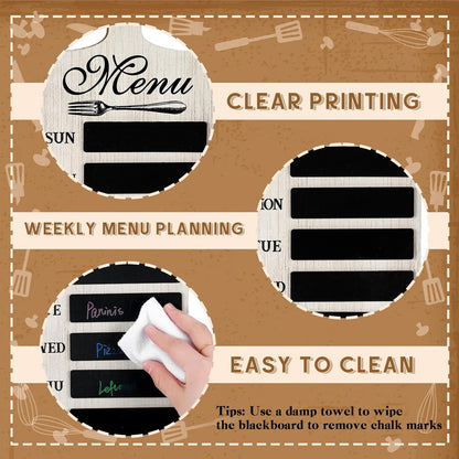 Maxdot Weekly Menu Board Kitchen 16.5 x 6.3 Inches Wood Menu Planner Board with 7 Markers and Towel Kitchen Weekly Planner Plaque Wall Signs for Dinning Room Home Decor