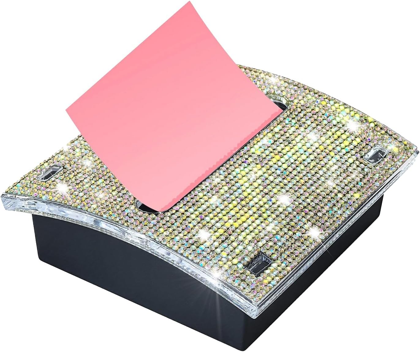 Rhinestone Self Sticky Note Holder Post it Note Dispenser Pop-Up Sticky Notes Dispenser 4 x 4 inch Post it Dispenser for Office Desk Accessories(Pink)