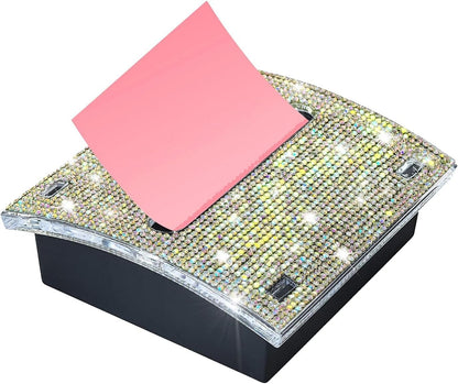 Rhinestone Self Sticky Note Holder Post it Note Dispenser Pop-Up Sticky Notes Dispenser 4 x 4 inch Post it Dispenser for Office Desk Accessories(Pink)