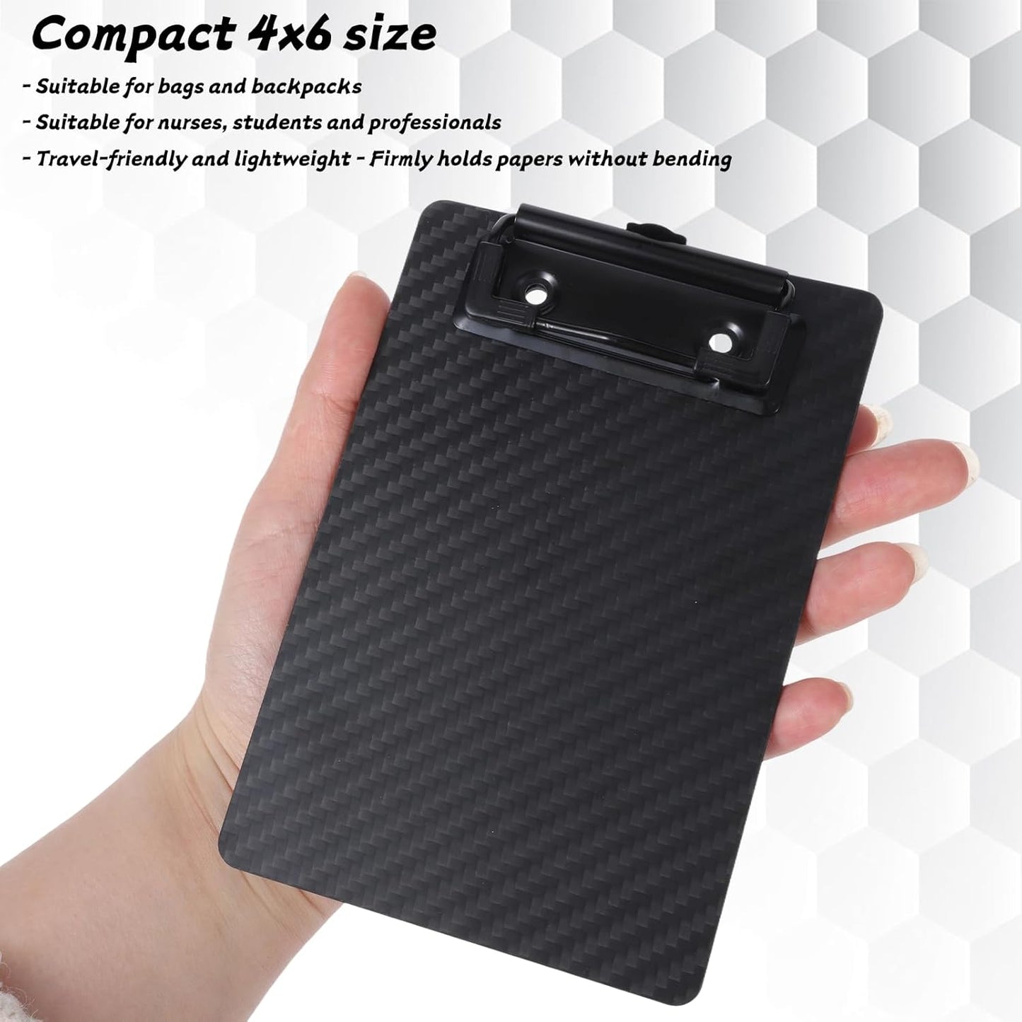 Small Clipboard 4x6Inch Mini Pocket Clipboard Memo Size for Note Taking, Ultra-Light Carbon Fiber with Storage Hanging Loop for Restaurants Work Nurse Office Supplies(Black)