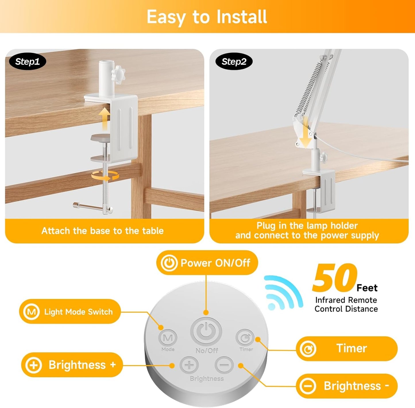 SKYLEO Led Desk Lamp for Home Office - 2400LM Ultra Bright Desk Light -Eye Caring Desk Lamp with Clamp - Adjustable Office Lamp with Remote Control- Easy Installation - 24W Black