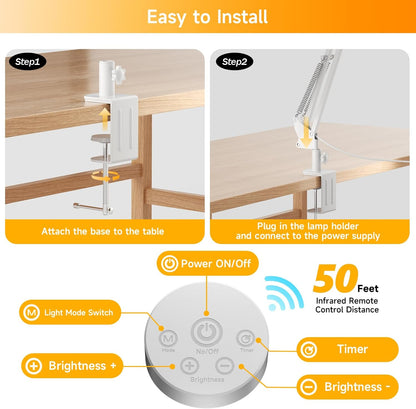 SKYLEO Led Desk Lamp for Home Office - 2400LM Ultra Bright Desk Light -Eye Caring Desk Lamp with Clamp - Adjustable Office Lamp with Remote Control- Easy Installation - 24W Black
