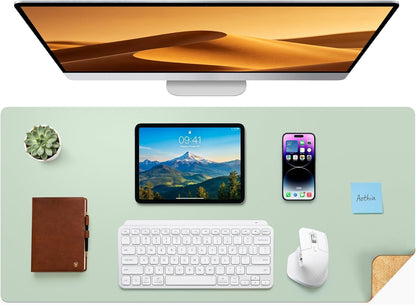 Aothia Dual-Sided Desk Pad - 25.6x13.7 inches Leather Desk Mat, Natural Cork Desk Pad Protector, Large Mouse Pad for Desk, Waterproof Desk Blotter Pad, Desk Writing Pad for Office Work/Home, Black