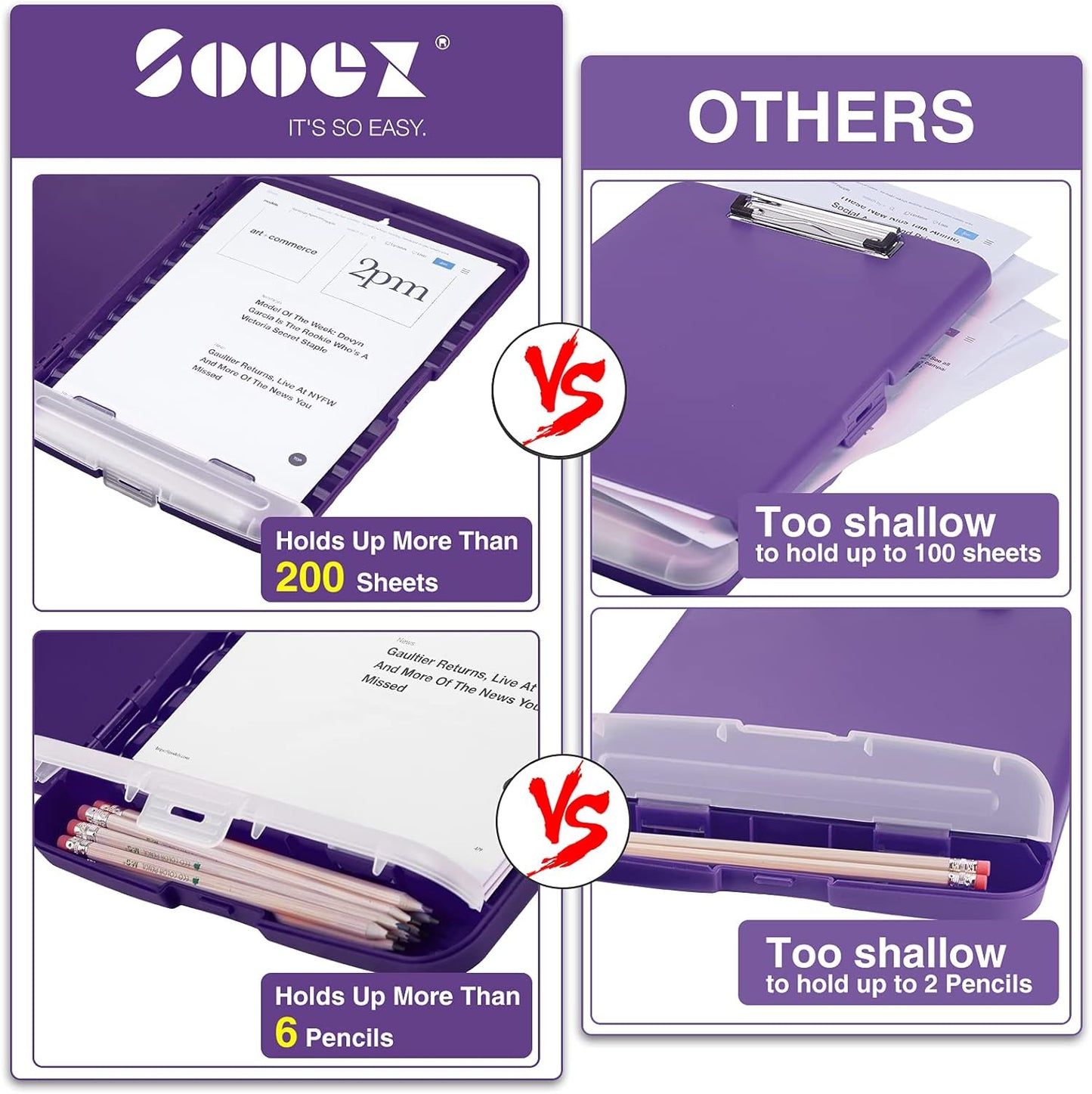 Sooez Clipboard with Storage, Clip Board 8.5 x 11 with Pen Holder, Plastic Organization Case Box for Letter Legal A4 Size Paper, Low Profile Clip, Nurses Teachers Must Haves, School & Office Supplies