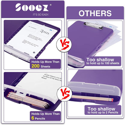 Sooez Clipboard with Storage, Clip Board 8.5 x 11 with Pen Holder, Plastic Organization Case Box for Letter Legal A4 Size Paper, Low Profile Clip, Nurses Teachers Must Haves, School & Office Supplies