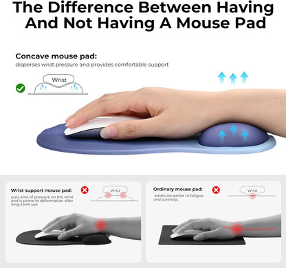 EooCoo Ergonomic Mouse Pad with Gel Wrist Rest Support, Middle Concave Design for Natural Wrist Alignment, Non-Slip Base Mousepad for Laptop, Computer, Office Desk Accessories, Carpal Tunnel Syndrome