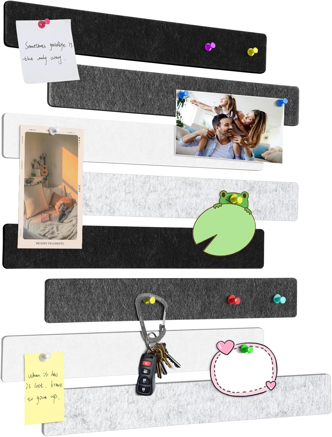 Cork Board for Walls - 8 Pack Felt Pin Board Bar Strips - Self-Adhesive Lightweight Bulletin Board - Cork Board for Office with 40 Push Pins No Damage for Wall