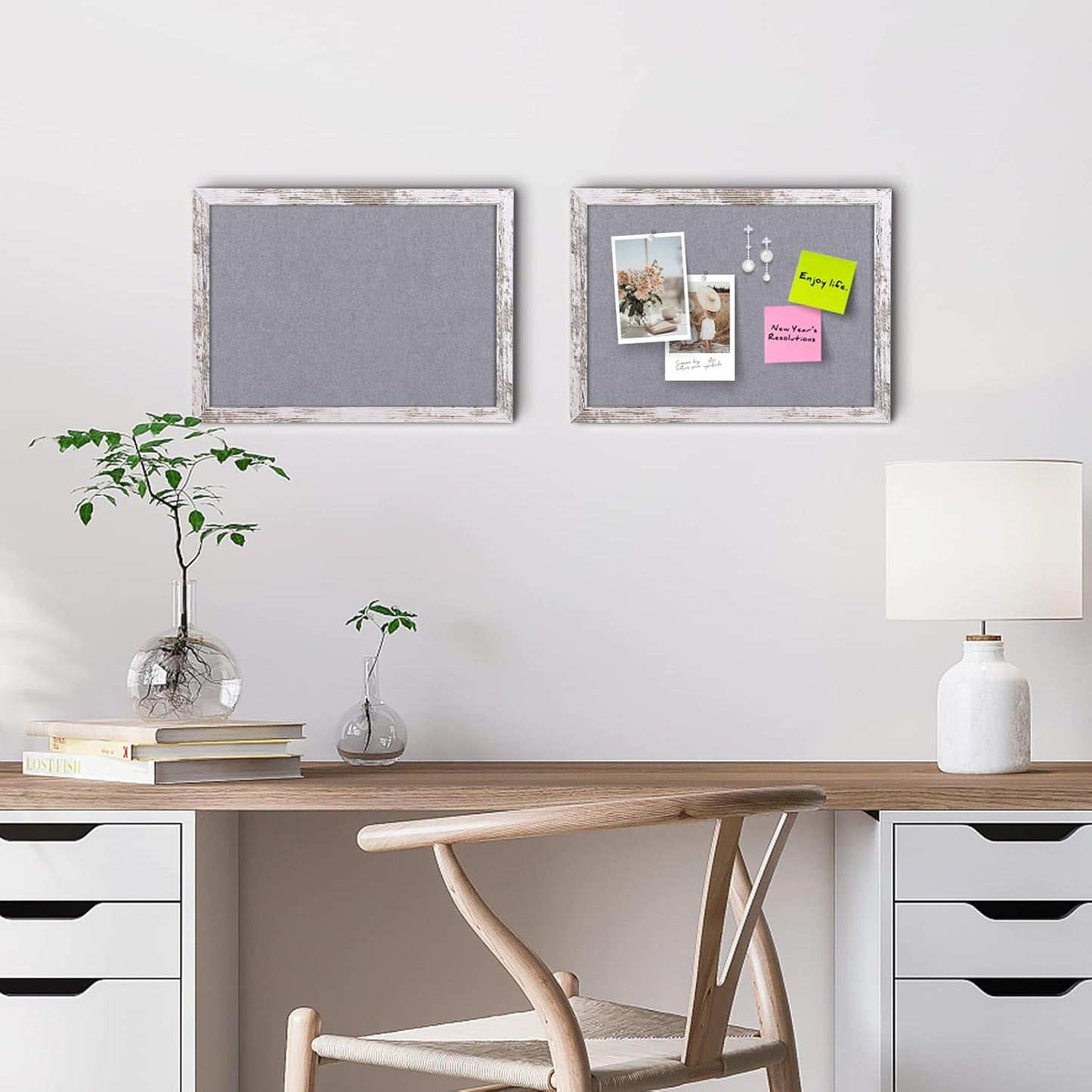 Cork Board Bulletin Board, 11.8x8.6 inches Mini Decorative Hanging Framed Cork Boards for Walls, Pin Board Vision Board for School Home Office, Bulletin Board with Wooden Frame(2230,WH,1p)