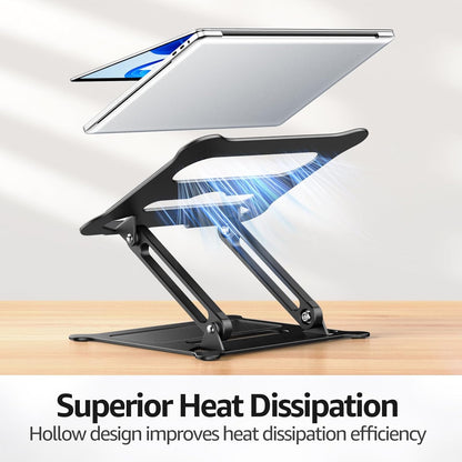 Urmust Aluminum Laptop Stand, Portable Laptop Riser, Adjustable Laptop Stand for Desk Foldable, Ergonomic Computer Notebook Holder for MacBook Air Pro HP, Office Desk Accessories (10-15.6'')- Black
