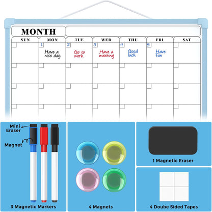 MaxGear Monthly Calendar Dry Erase Board for Wall, 16"x12" Small Hanging Double-Sided White Board, Portable Whiteboard for Planning, Drawing, Memo, to Do List, School, Home, Kitchen, Office