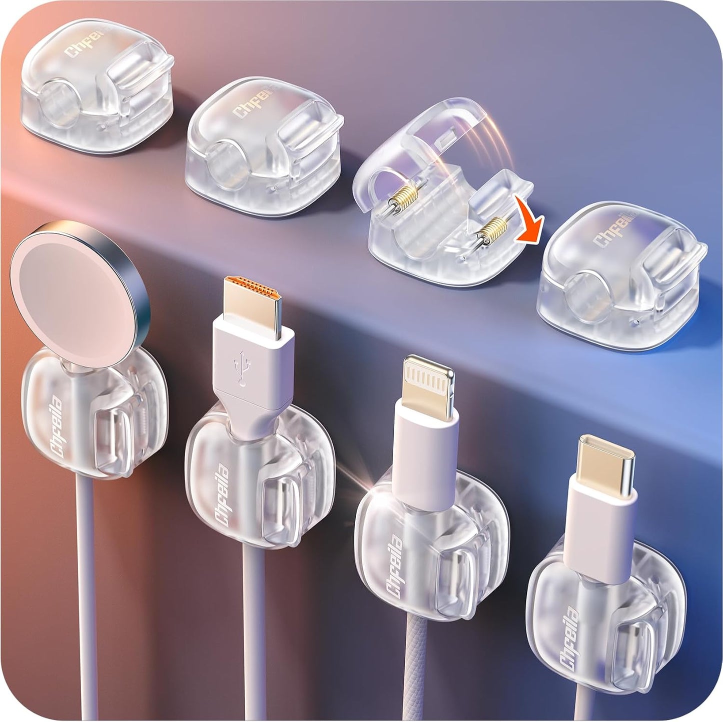 Cord Organizer, 8 Pack Cable Clips [1s Lock & Strongest Adhesive] Spring Cable Management, Cord Holder for Nightstand, Home Office Desk Accessories, Women Teen Cute Room Decor College Dorm Essentials