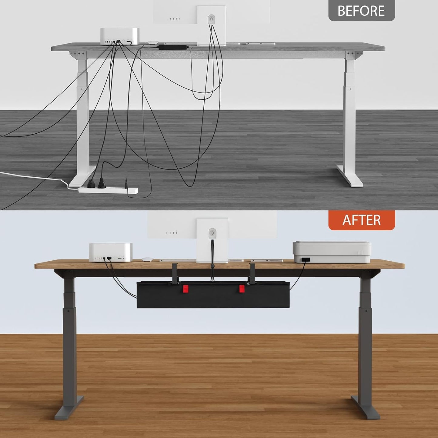 Univivi No Drill Under Desk Cable Management Tray, 36" Cord Organizer for Table, Clamp/Screw Mount Desk Cable Management, Premium Fabric Cable Management Tray for Office, Home