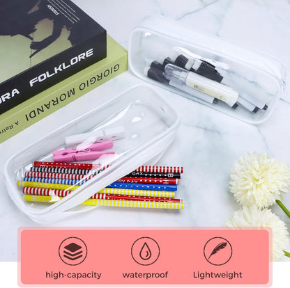 5 Pack Clear PVC Zipper Pencil Pouch, Pen Pencil Case Makeup Pouch, Large Capacity Pencil Bag for Office Stationery Travel Storage (Black)