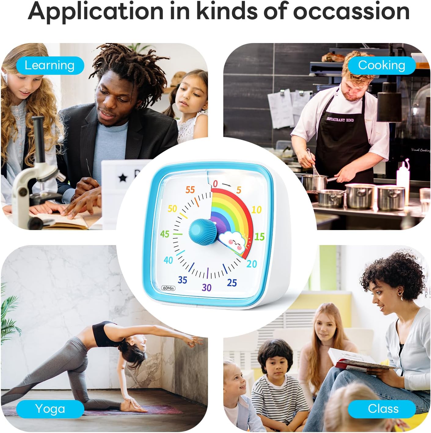 Yunbaoit Visual Timer with Night Light, 60-Minute Countdown Timer for Kids and Adults, Silent Classroom Timer, Time Management Tool for Home, School, or Work (Light Blue)