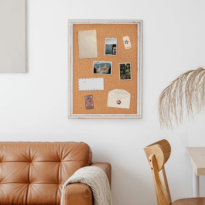 DOLLAR BOSS White Cork Board for Wall - 24 X 18 Inches, Rustic Wooden Frame Bulletin Board, Decorative Hanging Pin Board for Office & Home Decor