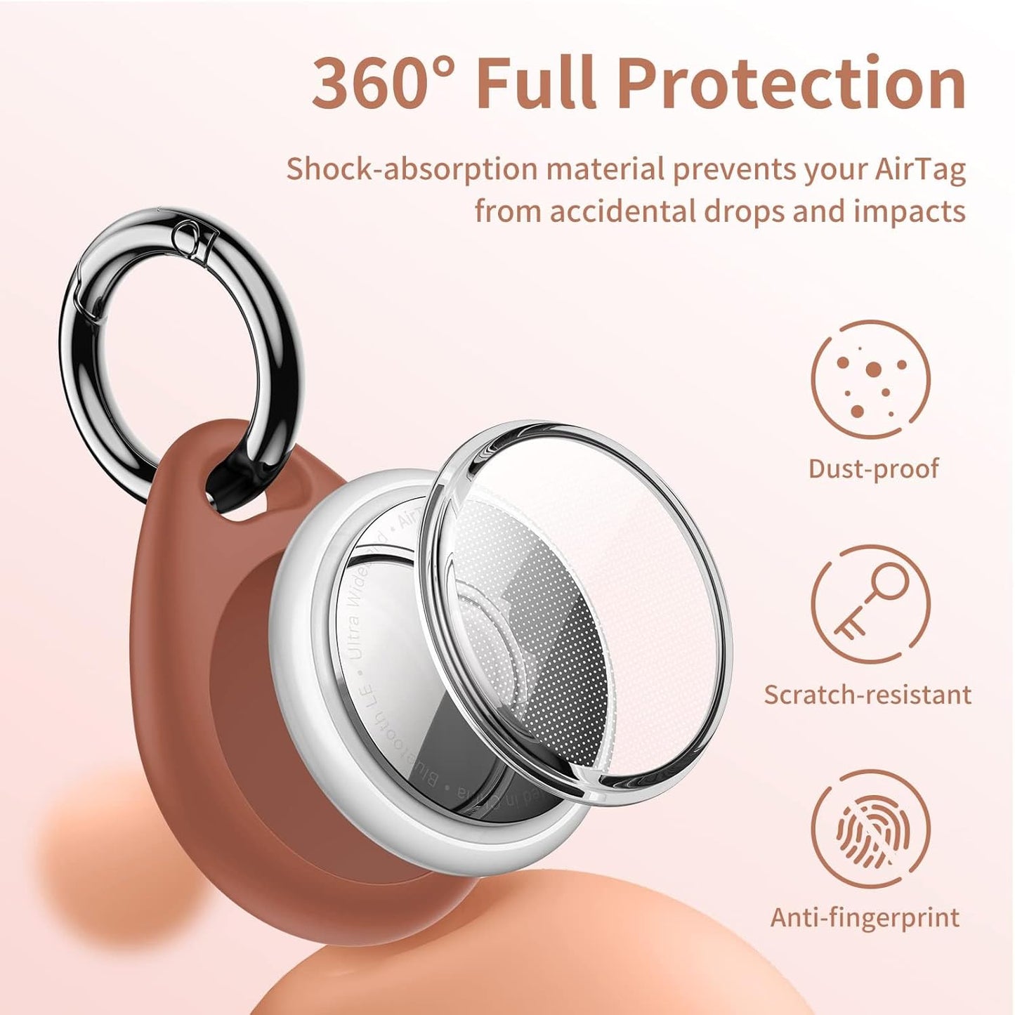 UNBREAKcable AirTag Holder for Apple - 4 Pack Air Tag Case [Fit Tightly Design] [Easy to Install] [Hold Securely] Waterproof TPU Protective Cover with Metal Keychain for Kids,Pet,Luggage,Backpack,Keys
