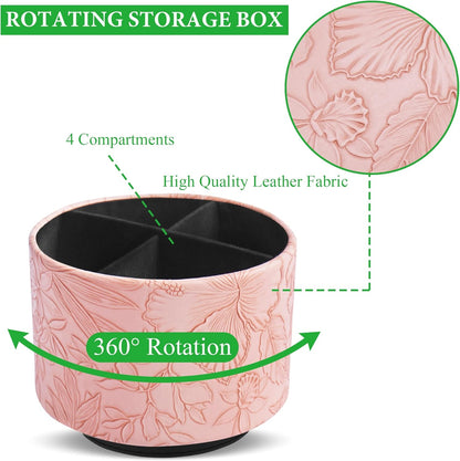 Round Leather Art Supply Organizer,Remote Control Holder,360 Degree Rotating,Multi-Functional Pencil Holder,4 Compartments Desktop Stationary Organizer(1-Fractal Flower) | Round - Colors A