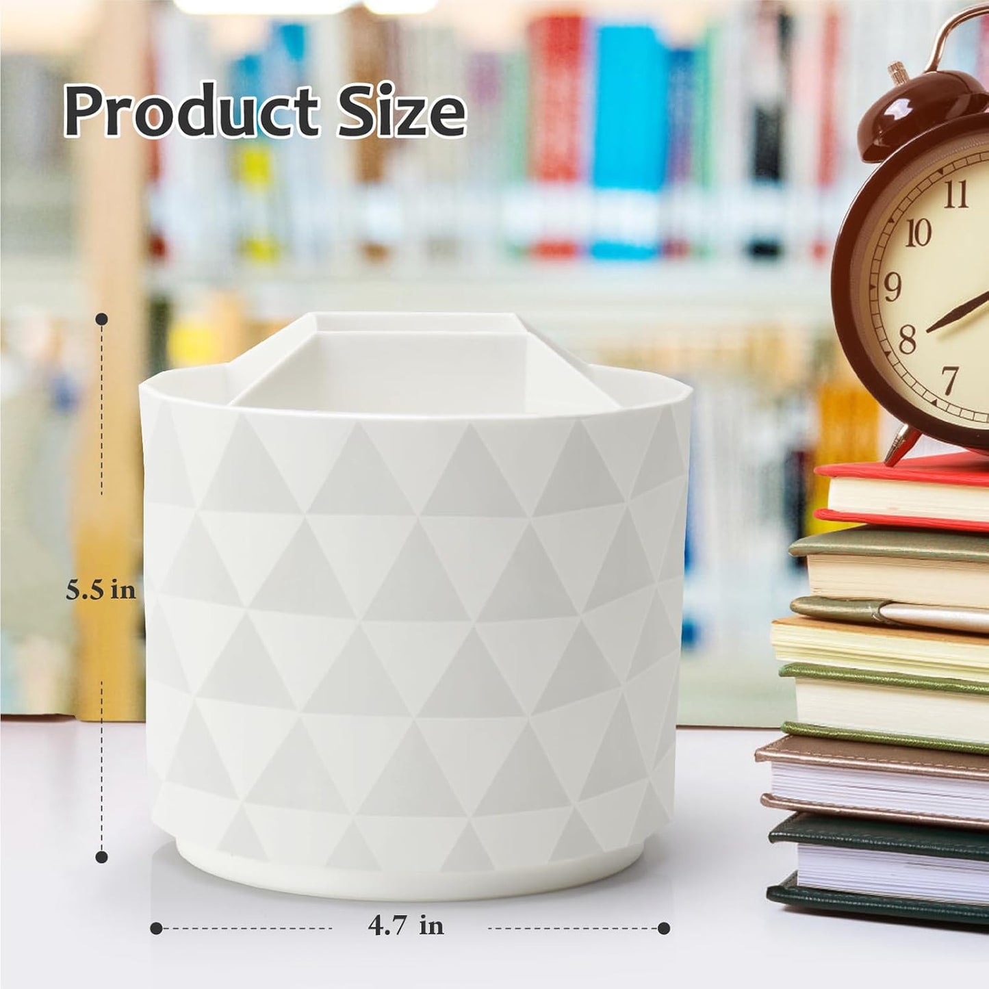 Desk Organizer, 360-Degree Rotating Pencil Pen Holders For Desk, Diamond Pattern Pen Organizer With 5 Compartments, Cute Desk Accessories Decor For Office, School,Home,Art Supply (White)
