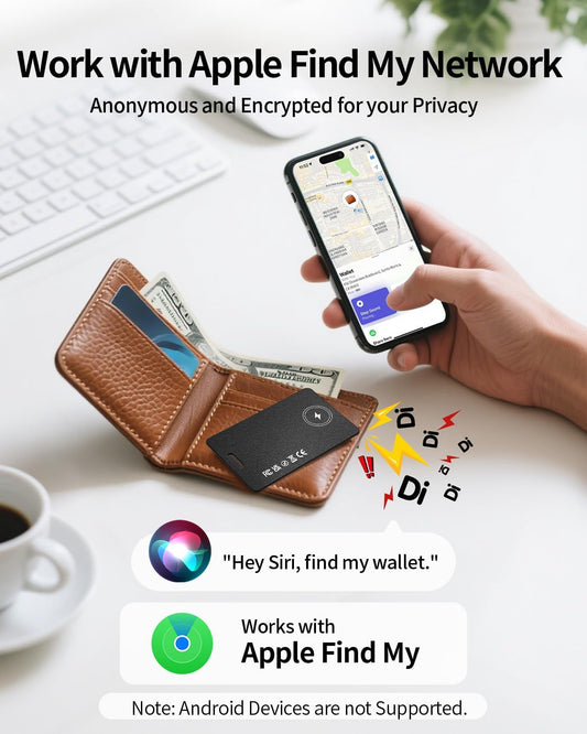 Air Tracker Tag for Wallet, Wallet Tracker Card for Apple Find My (iOS Only), Bluetooth Tracker Key Finder with Rechargeable, Worldwide Tracking for Bags, Passport