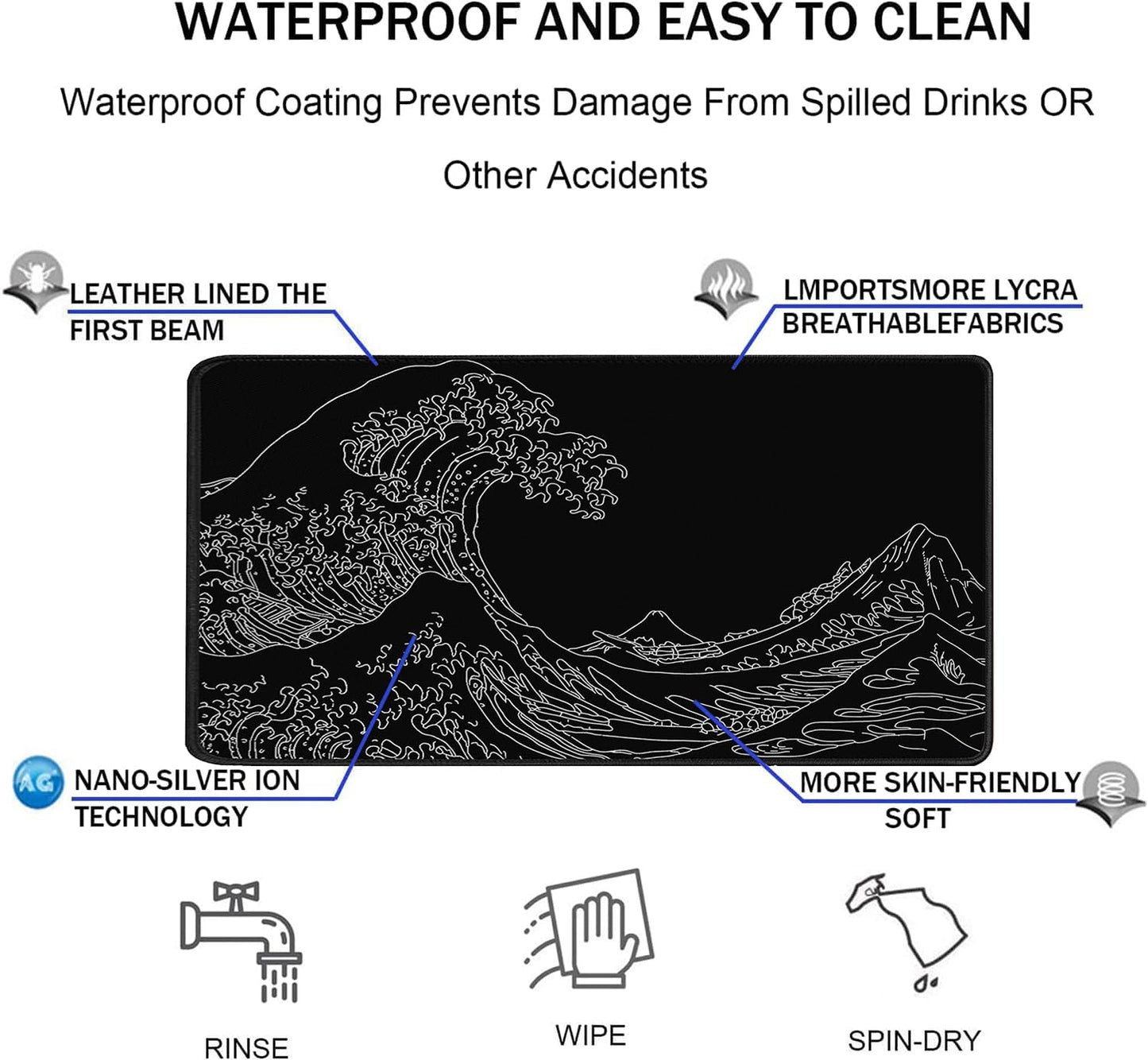 Large Gaming Mouse Pad, XXL Extended Computer Keyboard Mouse Mat with Stitched Edges, 31.5" x 15.7" Non-Slip Waterproof Rubber Base Office Big Long Mousepad for Work, Game, Office, Home, Black