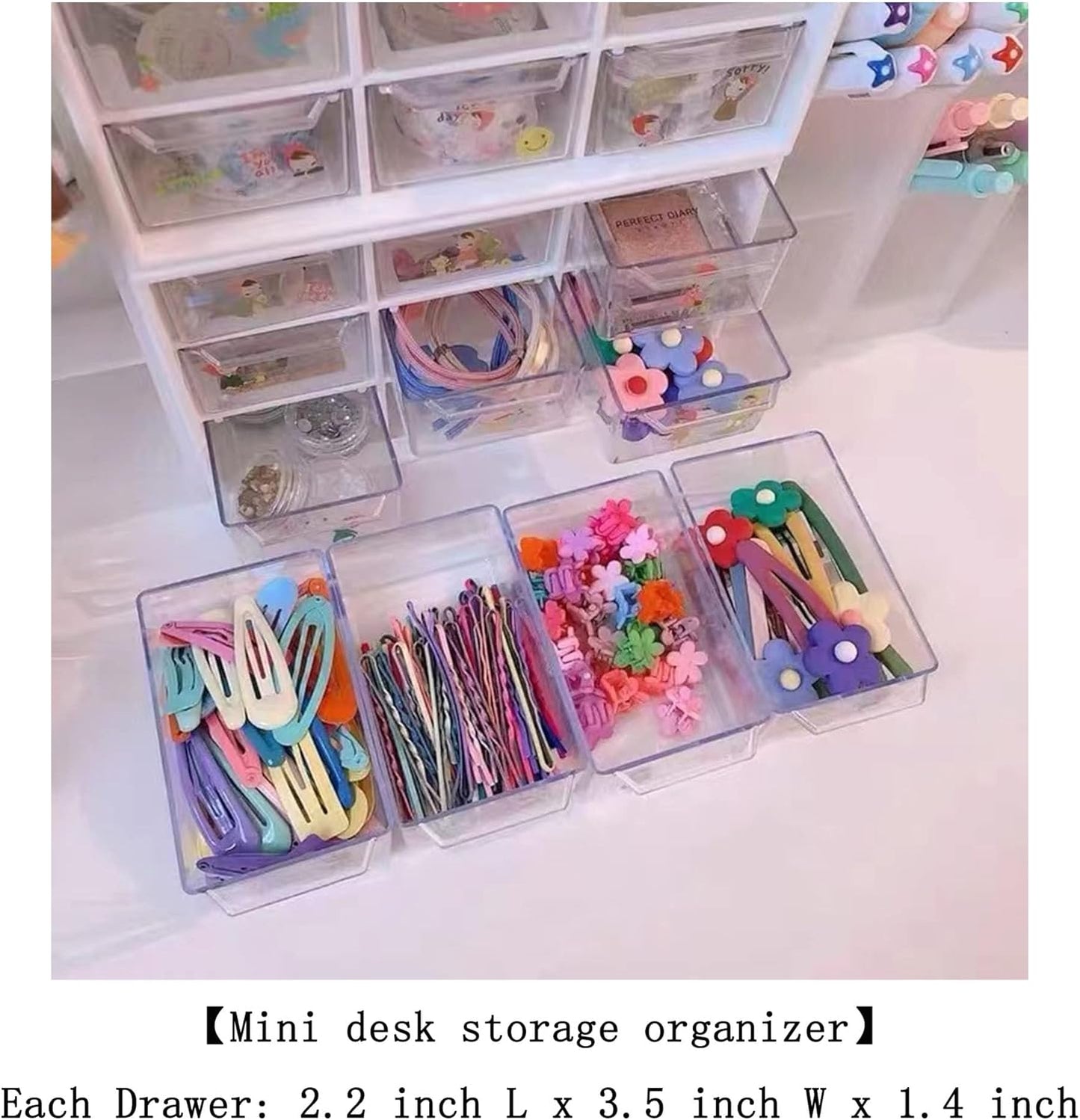 Feadily 2PCS Small Drawer Organizer for Desk, Desktop Drawer Organizer with 9 Clear Drawers, Plastic Desktop Storage Drawers 7.1 Inch x 3 .9 Inch x 4.7 Inch, White