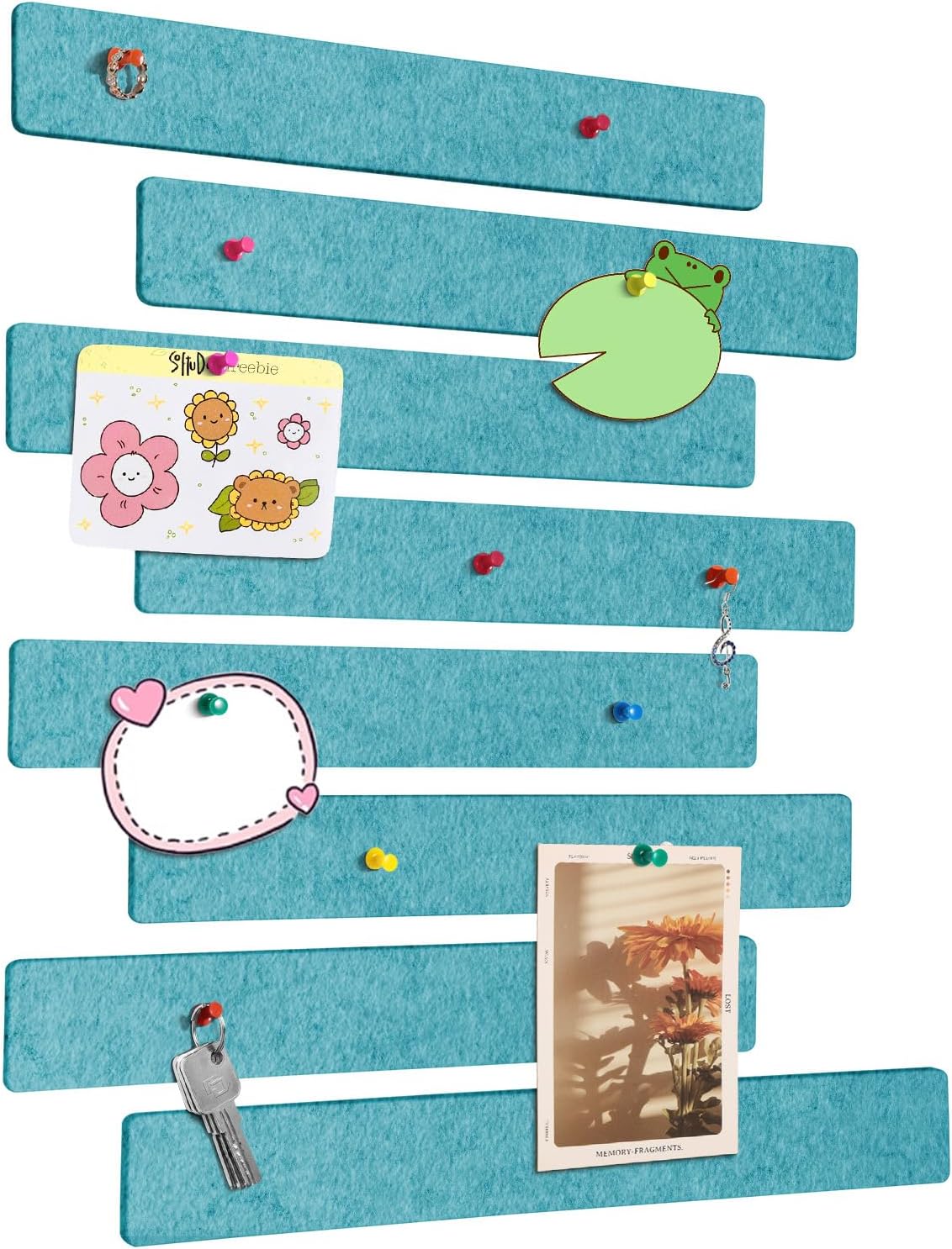Cork Board for Walls - 8 Pack Felt Pin Board Bar Strips - Self-Adhesive Lightweight Bulletin Board - Cork Board for Office with 40 Push Pins No Damage for Wall