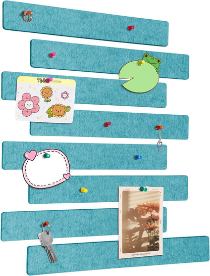 Cork Board for Walls - 8 Pack Felt Pin Board Bar Strips - Self-Adhesive Lightweight Bulletin Board - Cork Board for Office with 40 Push Pins No Damage for Wall