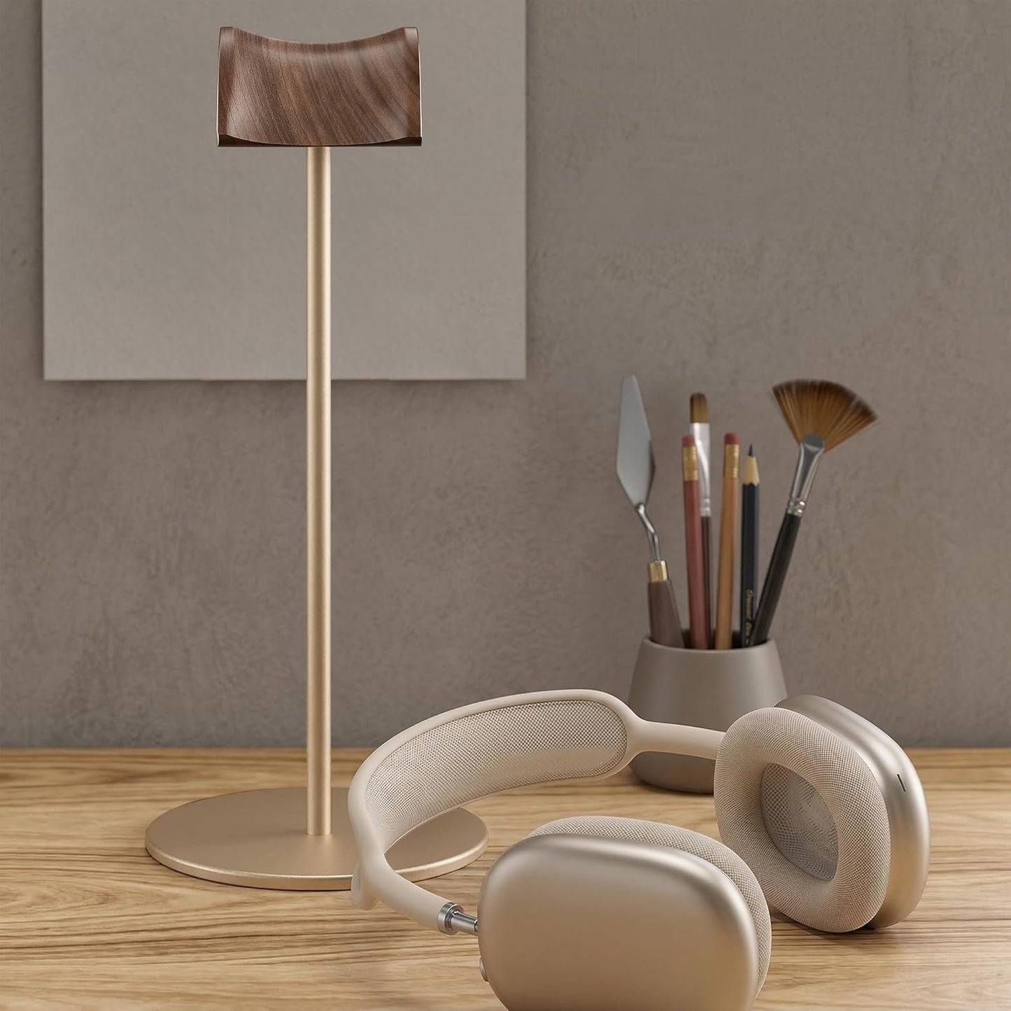 Headphone Stand, Walnut Wood & Aluminum Headset Stand, Nature Walnut Gaming Headset Holder with Solid Heavy Base for All Headphone Sizes (Black)