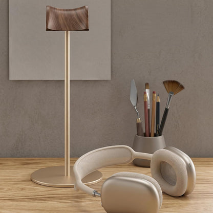 Headphone Stand, Walnut Wood & Aluminum Headset Stand, Nature Walnut Gaming Headset Holder with Solid Heavy Base for All Headphone Sizes (Black)