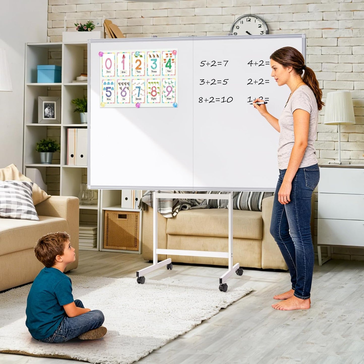 Magnetic White Board Dry Erase Board for Wall，72" x 40" Wall-Mounted Aluminum Frame Marker Board, Foldable Portable Whiteboard with a Long Pen Tray for School, Classroom, Office & Home