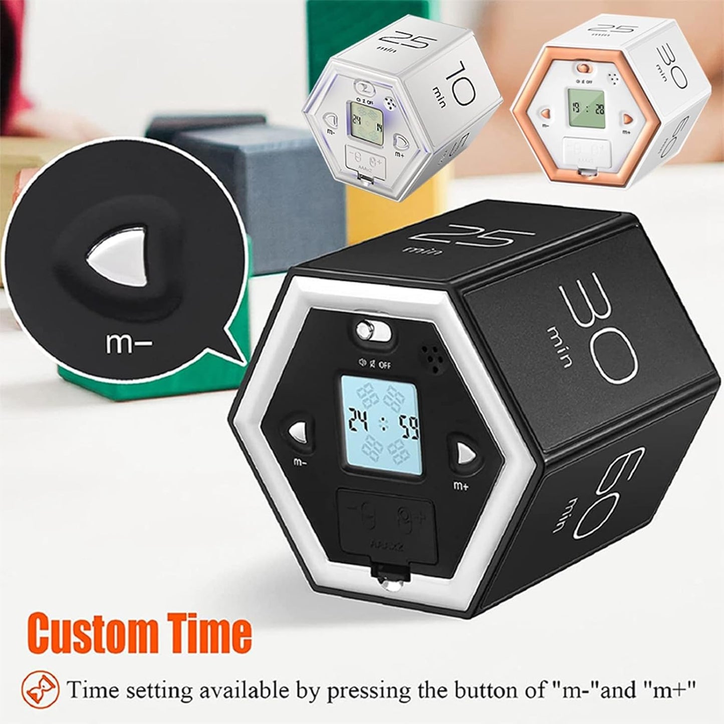 Hexagon Digital Clock Timer, Pomodoro Timer, Productivity Cube, Cubes Timer Kitchen Hexagon Flip Timer for Studying Cooking Exercising Easy to Use Flip (White)