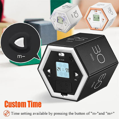 Hexagon Digital Clock Timer, Pomodoro Timer, Productivity Cube, Cubes Timer Kitchen Hexagon Flip Timer for Studying Cooking Exercising Easy to Use Flip (White)