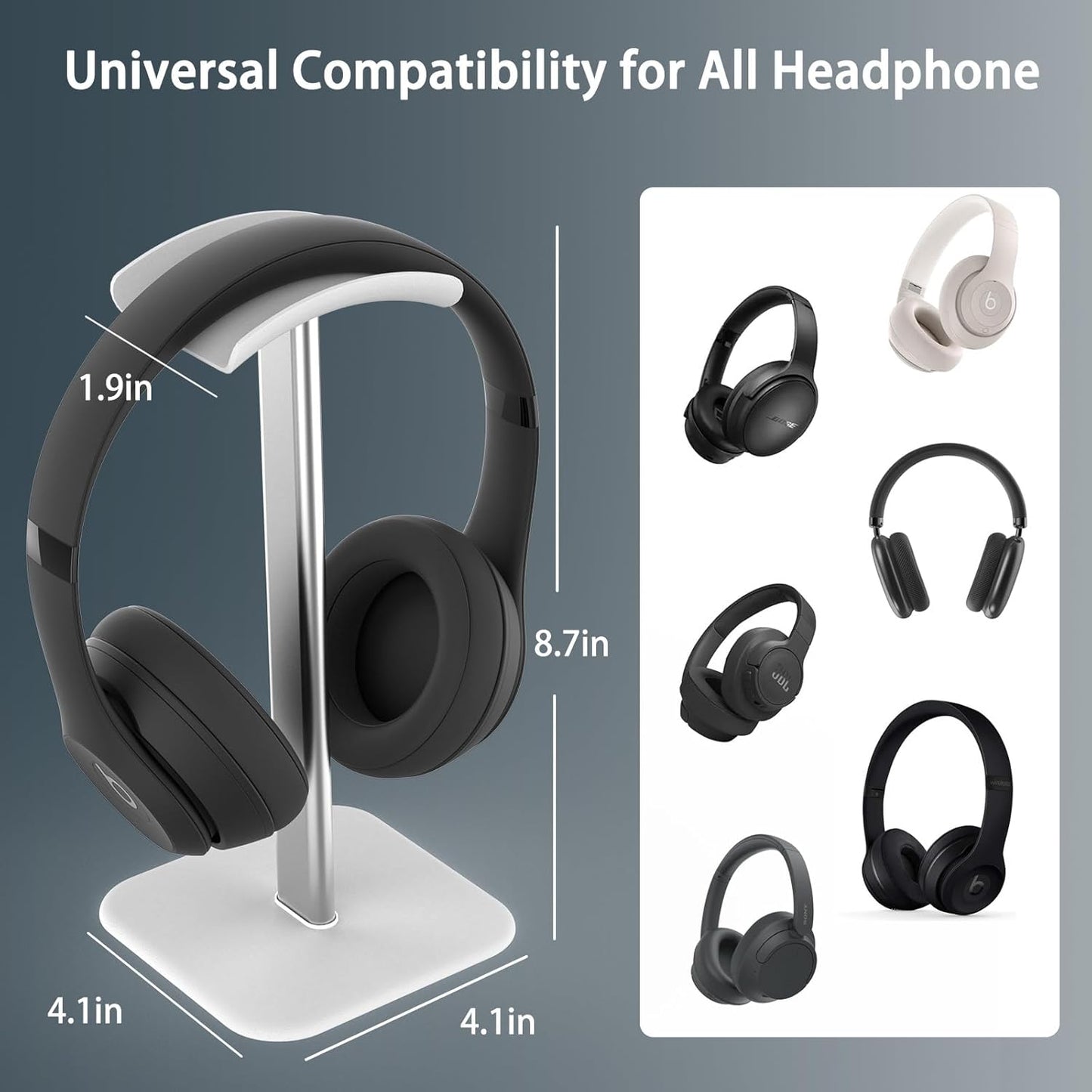 Headphone Stand for Desk - Headset Stand with Aluminum Hanger and Plastic Headrest, Headphone Holder for AirPods Max, Sony, Bose, Beats and More (Black)