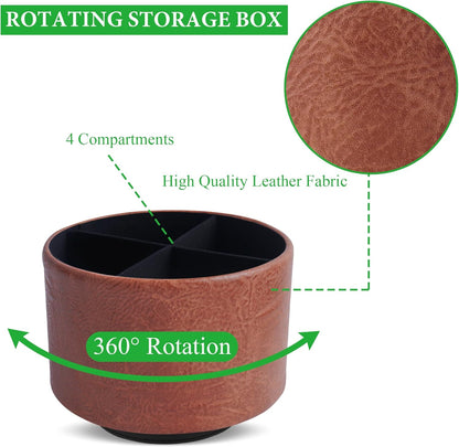 Round Leather Art Supply Organizer,Remote Control Holder,360 Degree Rotating,Multi-Functional Pencil Holder,4 Compartments Desktop Stationary Organizer(1-Fractal Flower) | Round - Colors C
