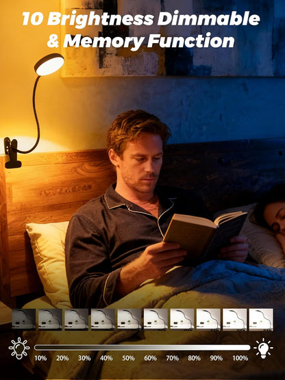Clip on Light,10 RGB Colors+10 Brightness Clip on Desk Lamp with Clamp, 500 Lumen Bright 72 LED Desk Light, USB Adapter Reading Lights for Books in Bed/Headboard/Bedside Table/Bedroom/Dorm/Home Office
